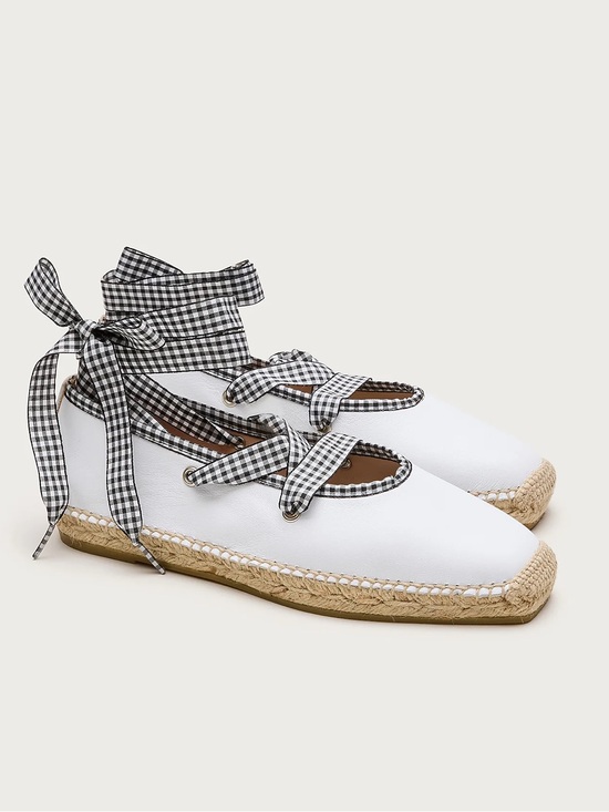 J. Crew Shoes - J. Crew White Espadrille Ballet Flats with Black Gingham Ties